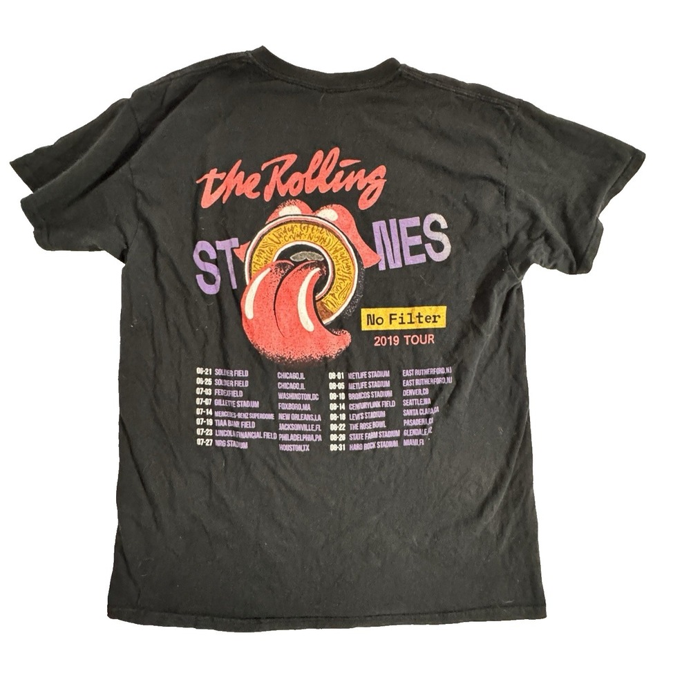 Rolling Stones 2019 T-Shirt Size L No Filter Tour Graphic Black Concert Band Tee